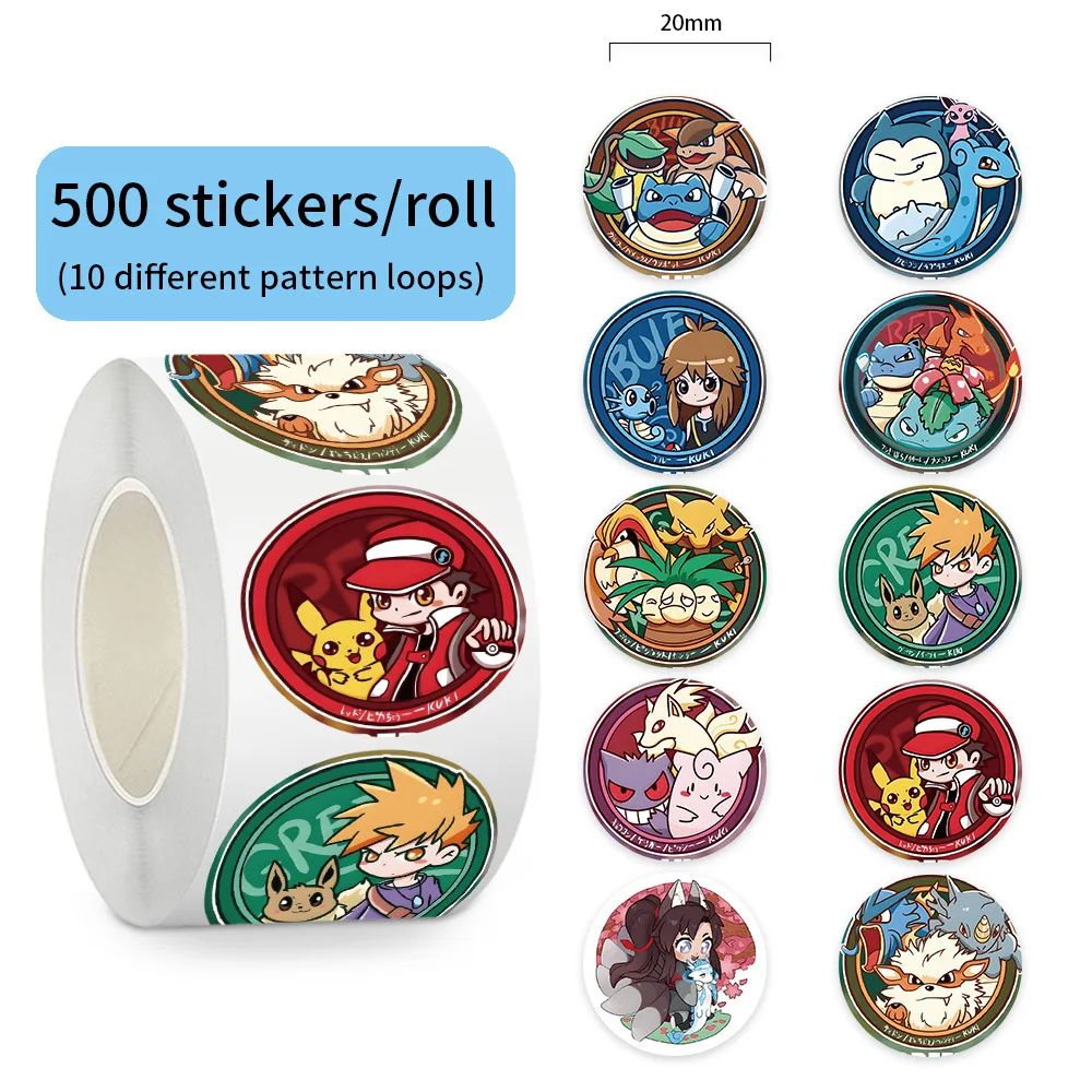 Pokemon, Aufkleber-Dekoration 500 Stück/Rolle Niedliche Cartoon-Aufkleber Wasserdichte Aufkleber für DIY-Scrapbooking, Umschlagversiegelung – Detail 8