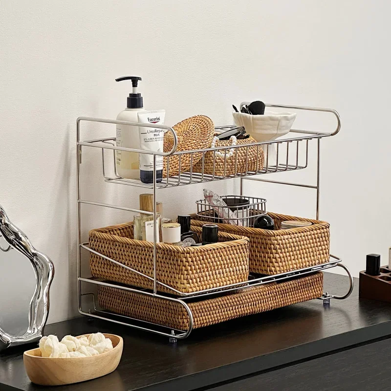 Multi-layer Skin Care Product Storage Rack Desktop Organization Light Luxury 304 Stainless Steel Storage Rack Makeup Storage