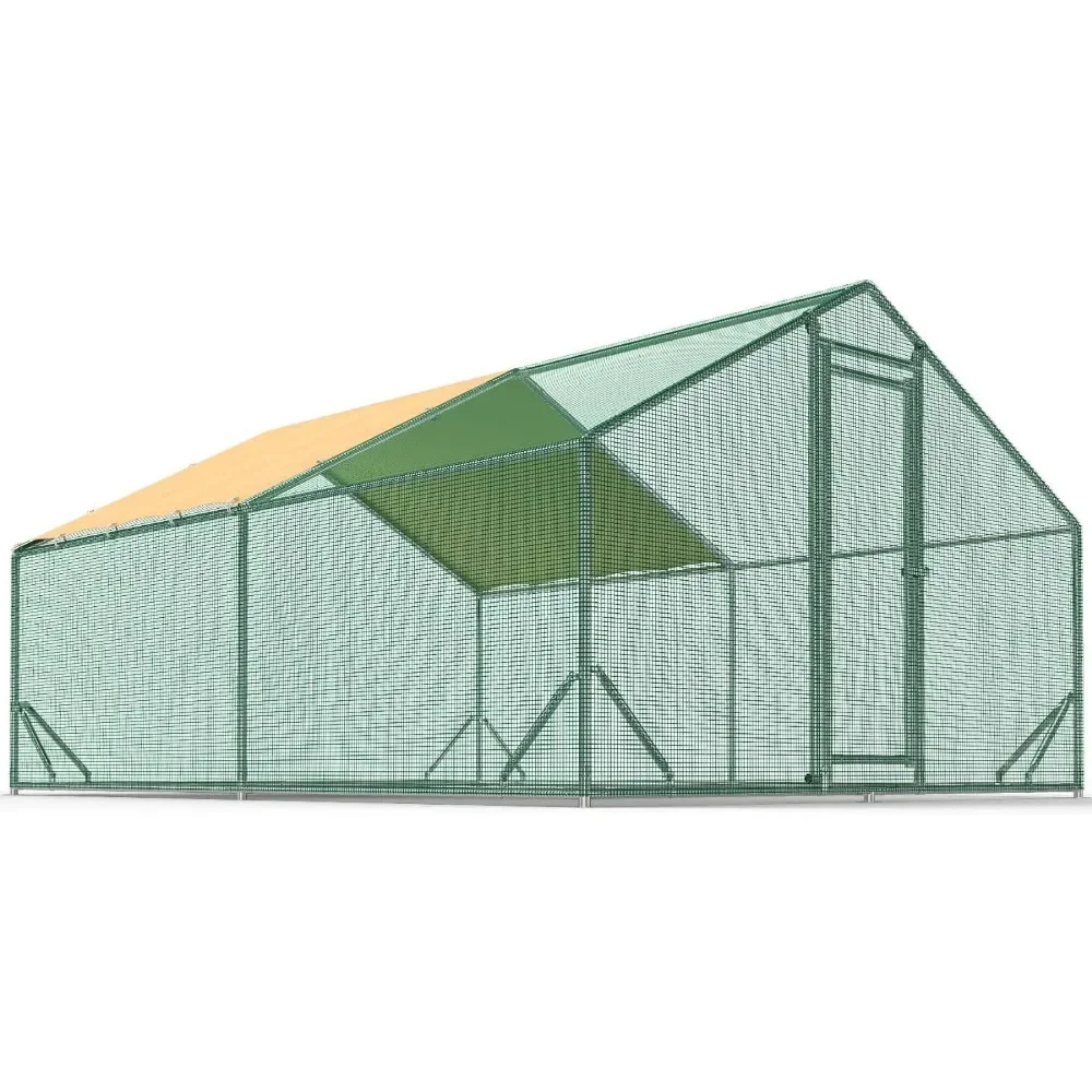 

Chicken Coop Run Large Walk-in Poultry Cage for Outdoor Yard Farm, with Galvanized Netting and Waterproof Roof Cover