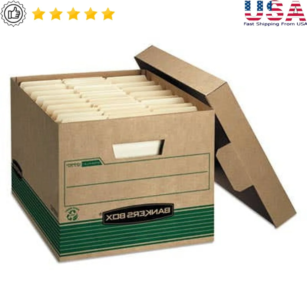 

Medium Duty 100% Recycled Storage Boxes Stackable File Storage FastFold Assembly Deep Locking Lid Durable Cardboard Letter Legal