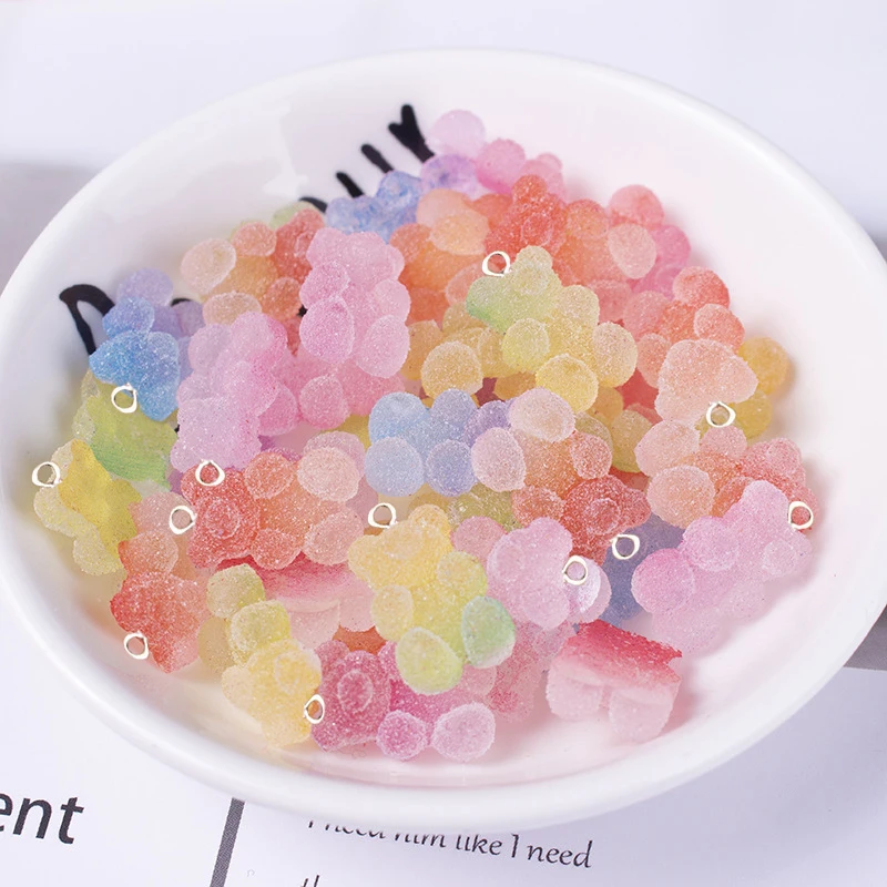 20Pcs 11*20mm 6 Color Colorful Bear Charms Resin Cabochons Glitter Gummy Candy Necklace Keychain Pendant DIY Making Accessories