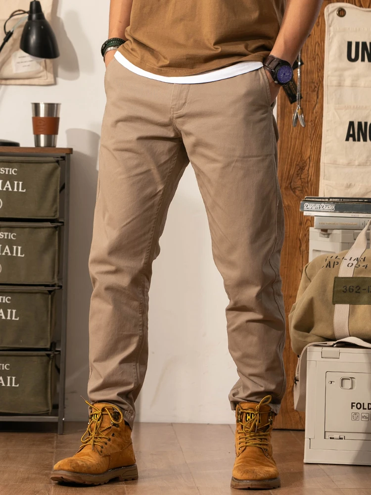 

American Retro Cotton Casual Pants Men's Khaki Color Long Trousers Workwear Sle Autumn Season Faionable Straight Leg Jeans