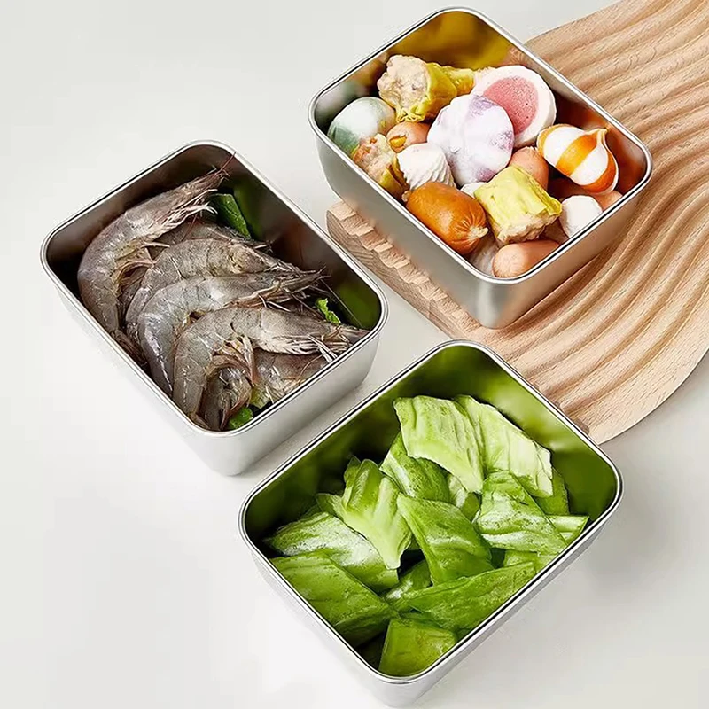 Caja de almacenamiento hermética de acero inoxidable para refrigerador, contenedor de almacenamiento de alimentos para cocina, Bento de frutas y carne