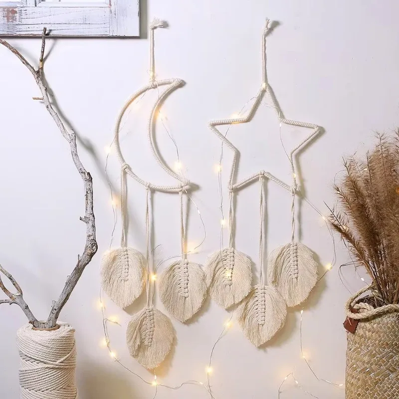 Boho Star Decorazione da parete per la casa Corda di cotone fatta a mano Asilo nido per bambini Decorazioni per la camera dei bambini Acchiappasogni Ornamenti Regalo artigianale