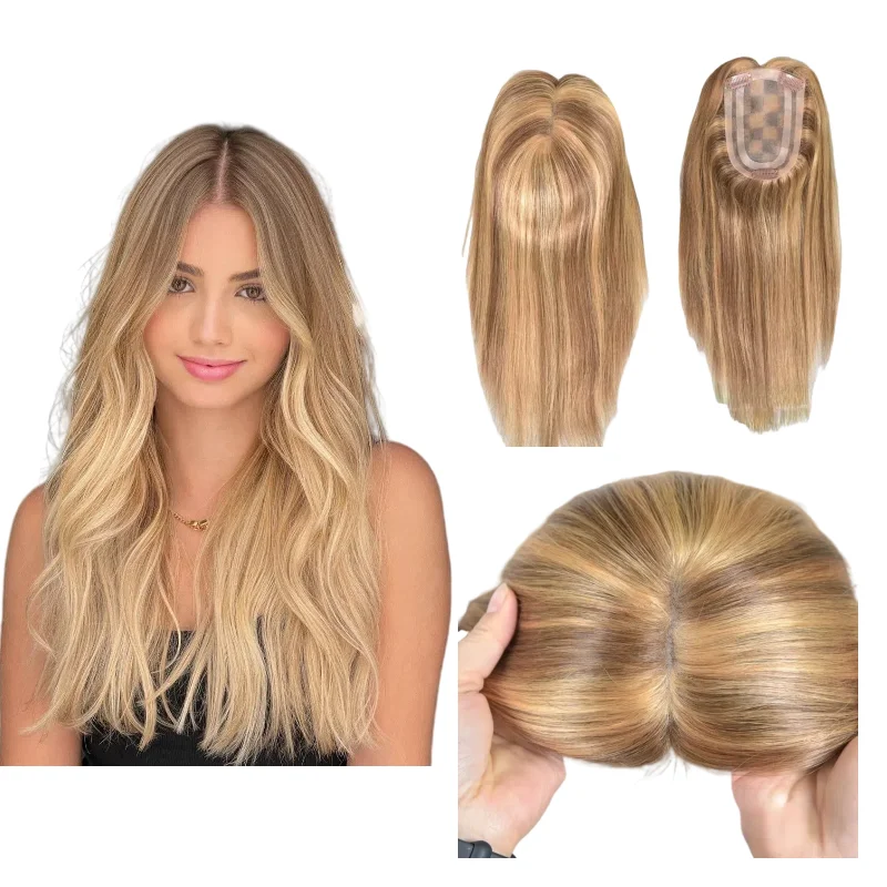 شعر نسائي علوي 100% شعر بشري مربوط يدويًا قاعدة من البولي يوريثان أحادية 4x6 بوصة 14 بوصة الجزء الأوسط لجزء طبيعي #1