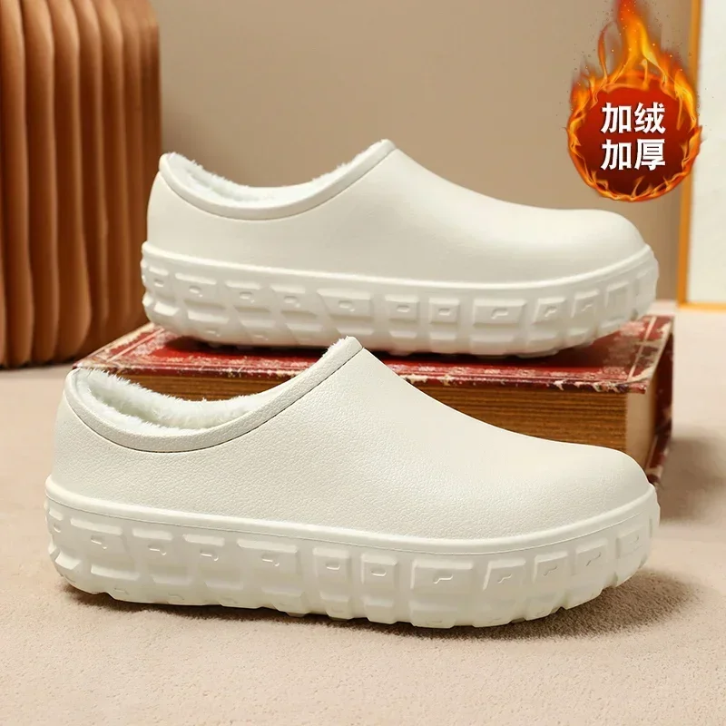 Kitchen Shoes Waterproof Slipper Non-Slip Wear-resistant Warm Men's Work Shoes Heel Covering Thick Bottom Unisex Add Velvet New