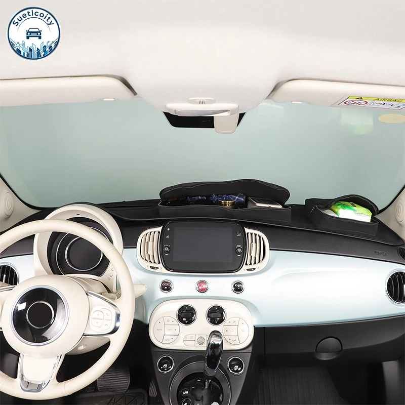 

Yangba PU Leather Black For Fiat 500 2016-2024 Car Dashboard Storage bag Interior Accessories