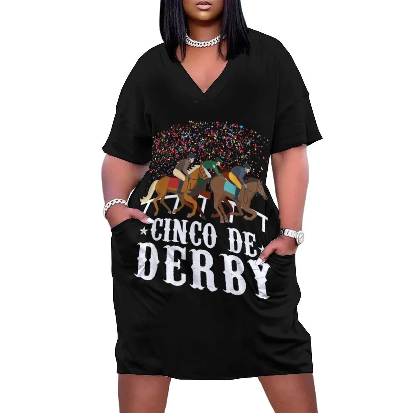 Cinco De Derby Kentucky Horse Race TShirt Funny Mexican Loose Pocket Dress dresses for women dress long sleeve dresses