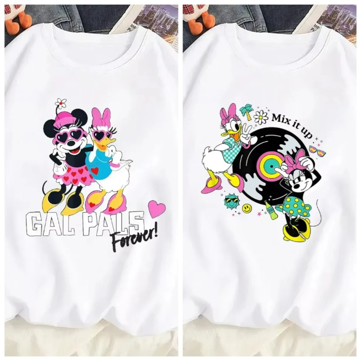 

Mickey Minnie Daisy Trendy Printed T-shirt Disney Cartoon T-shirt Summer Women Casual Short-sleeved T-shirt Street Costume