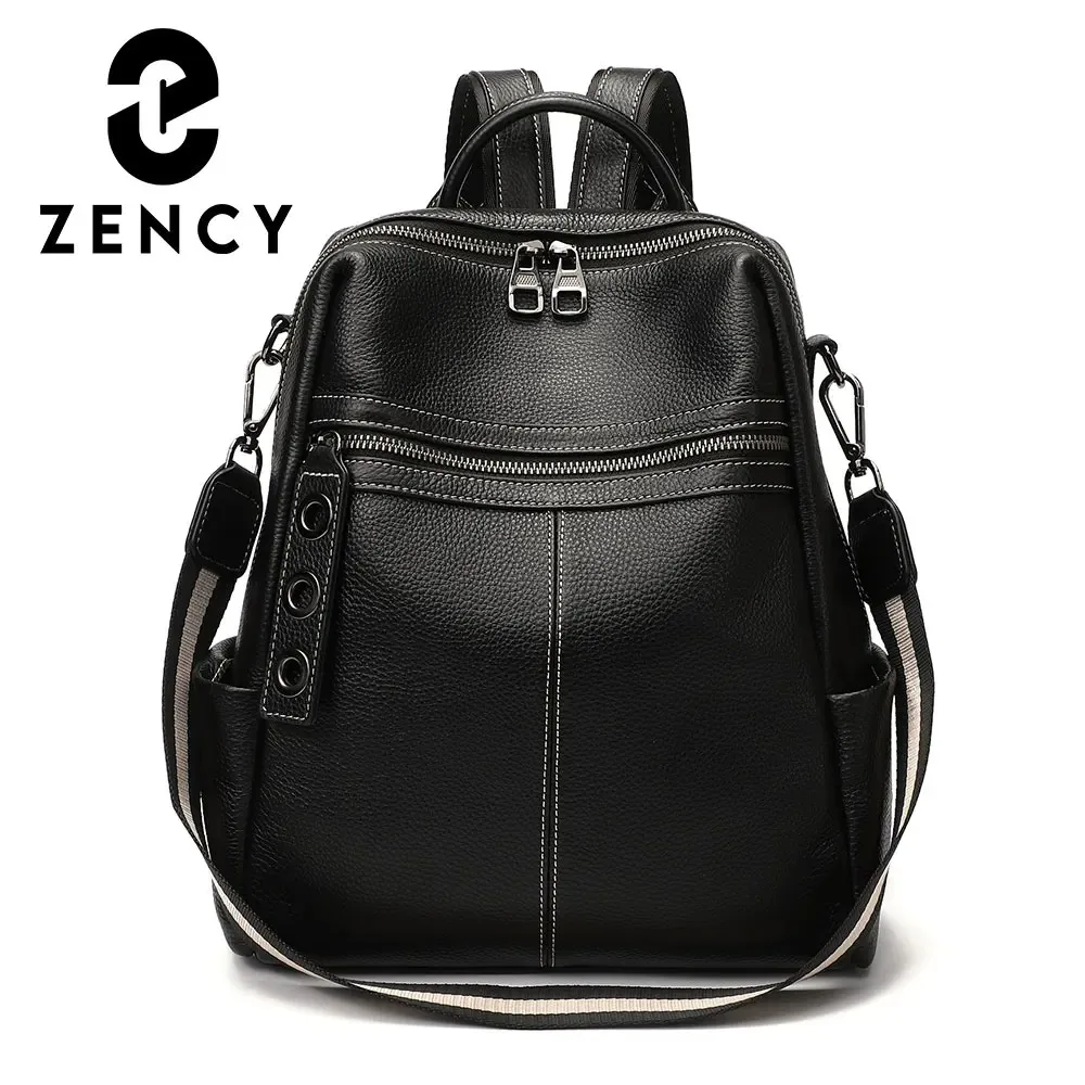 Zency 100% Genuine Leather Backpack For Women\'s High Quality Black Shoulder Bag Commuter Travel School Satchel Female Shopper