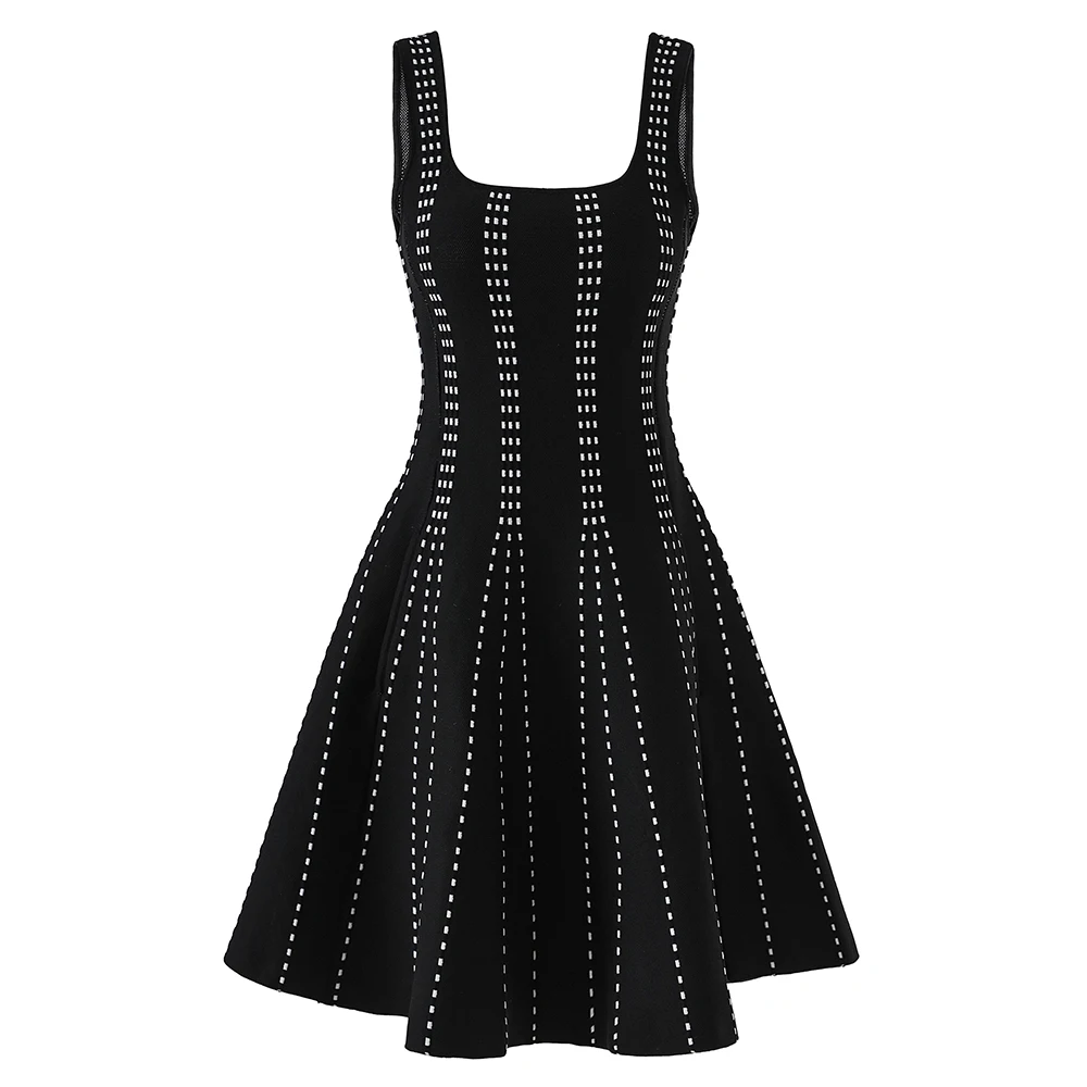

2025 Summer New Black Pattern Jacquard Strap Sleeveless Dress for Cross border High Street Skirts in Europe and America