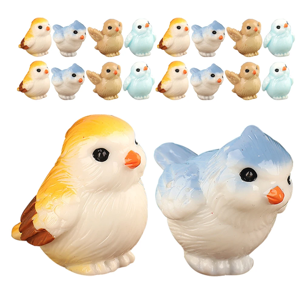 

20pcs Miniature Resin Parrot Micro Landscape Decor Creative Cartoon Birds For Office Room Bookshelf Diy Assembly Gift Mini Resin
