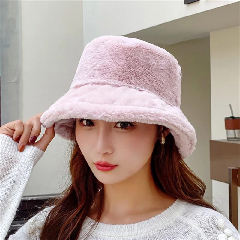Women Warmer Thick Hat Autumn Winter Bucket Hat Cool Panama Lady Lamb Wool Outdoor Solid Color Fisherman Sunscreen Cap Unisex