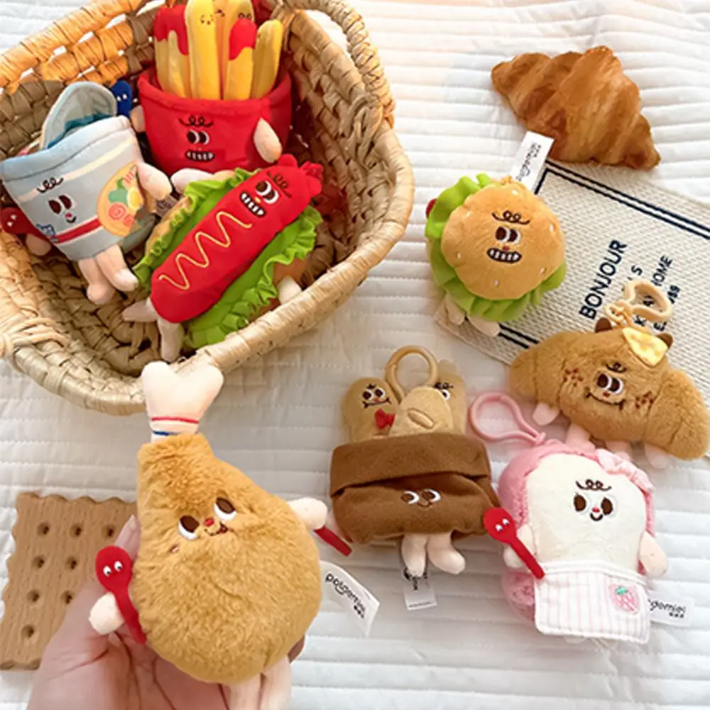 Cartoon Plush Doll Keychain Hanging Ornament French Fries/Toast/Instant Noodles Bag Pendant Chicken Burger Pendant