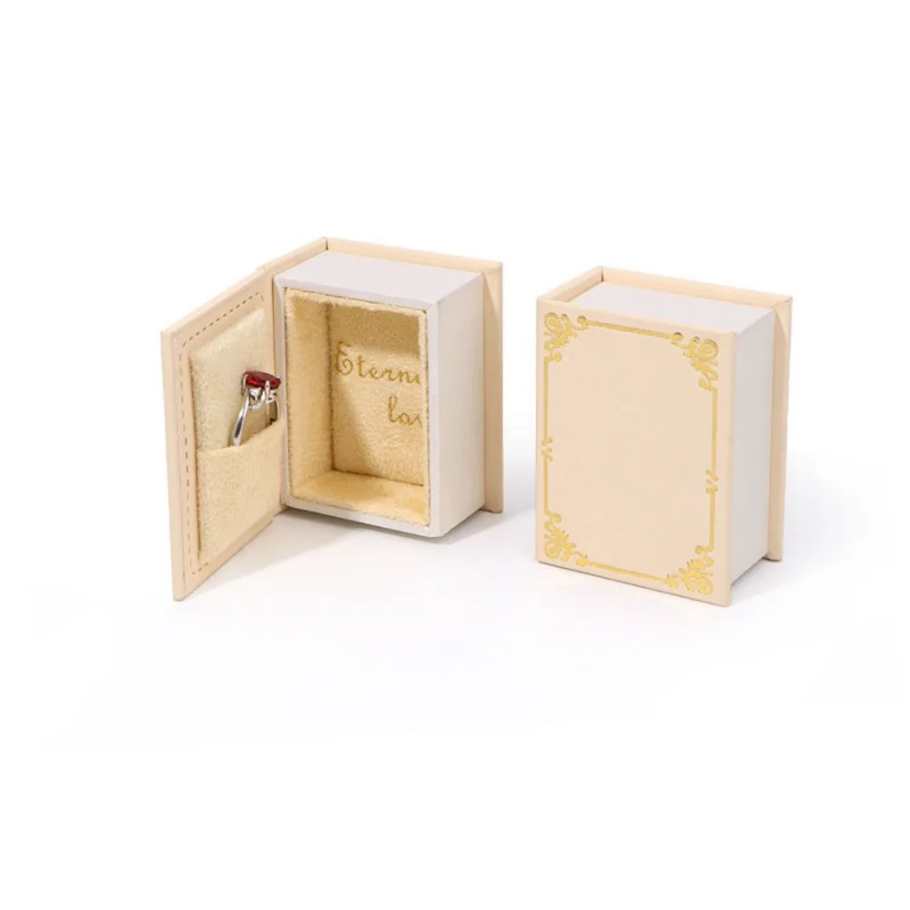 

Flip Lid Book Shape Ring Box Stud Earrings Jewelry Packaging Engagement Ring Box Solid Color Storage Box Jewelry Display Case