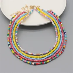 Fashion Simple Beads Irregular Square Glass Stone Short Necklace Women Choker Boho Summer Neck Handmade Female Jewelry