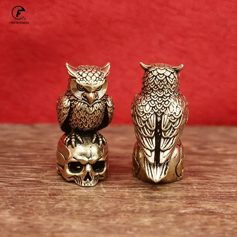 Vintage Brass Statue Owl Skull Perfectly Suits for Home Office Decoration, Unique Present