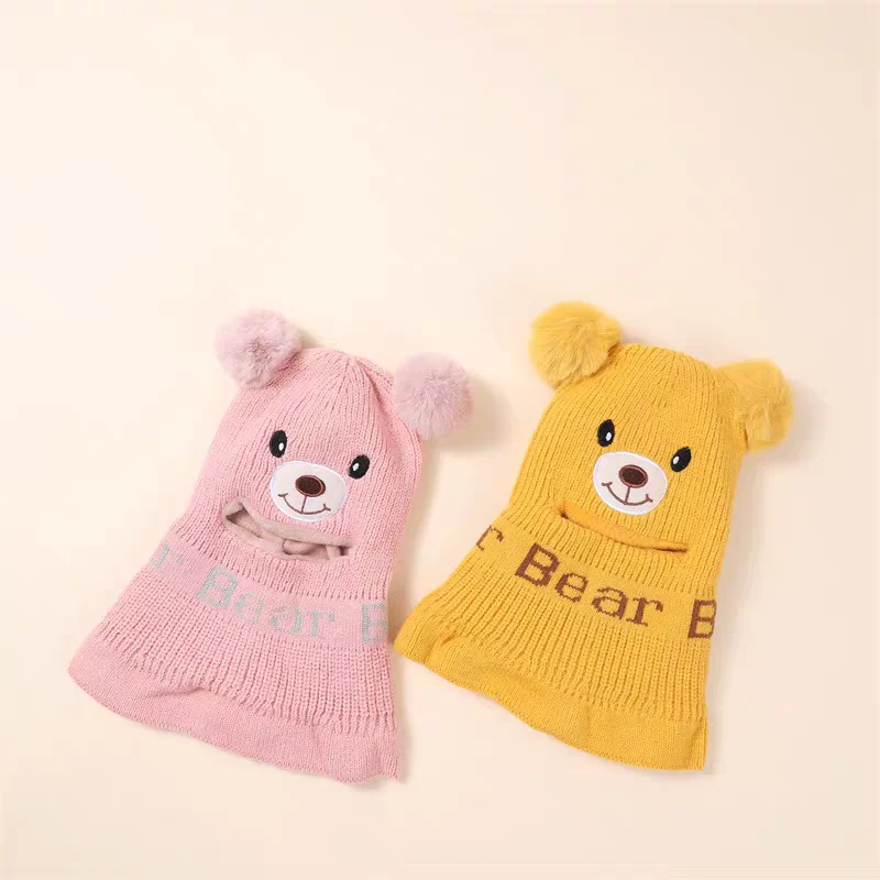 Children's knitted hat autumn and winter windproof neck all-in-one girl's winter warm plush ear protection wool hat