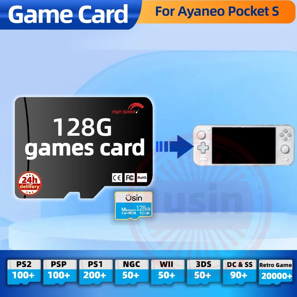 Game Card For Ayaneo Pocket S AIR EVO TF Retro Games PS2 PSP PS1 Android portable Handheld Gaming SD Card High Speed 128G