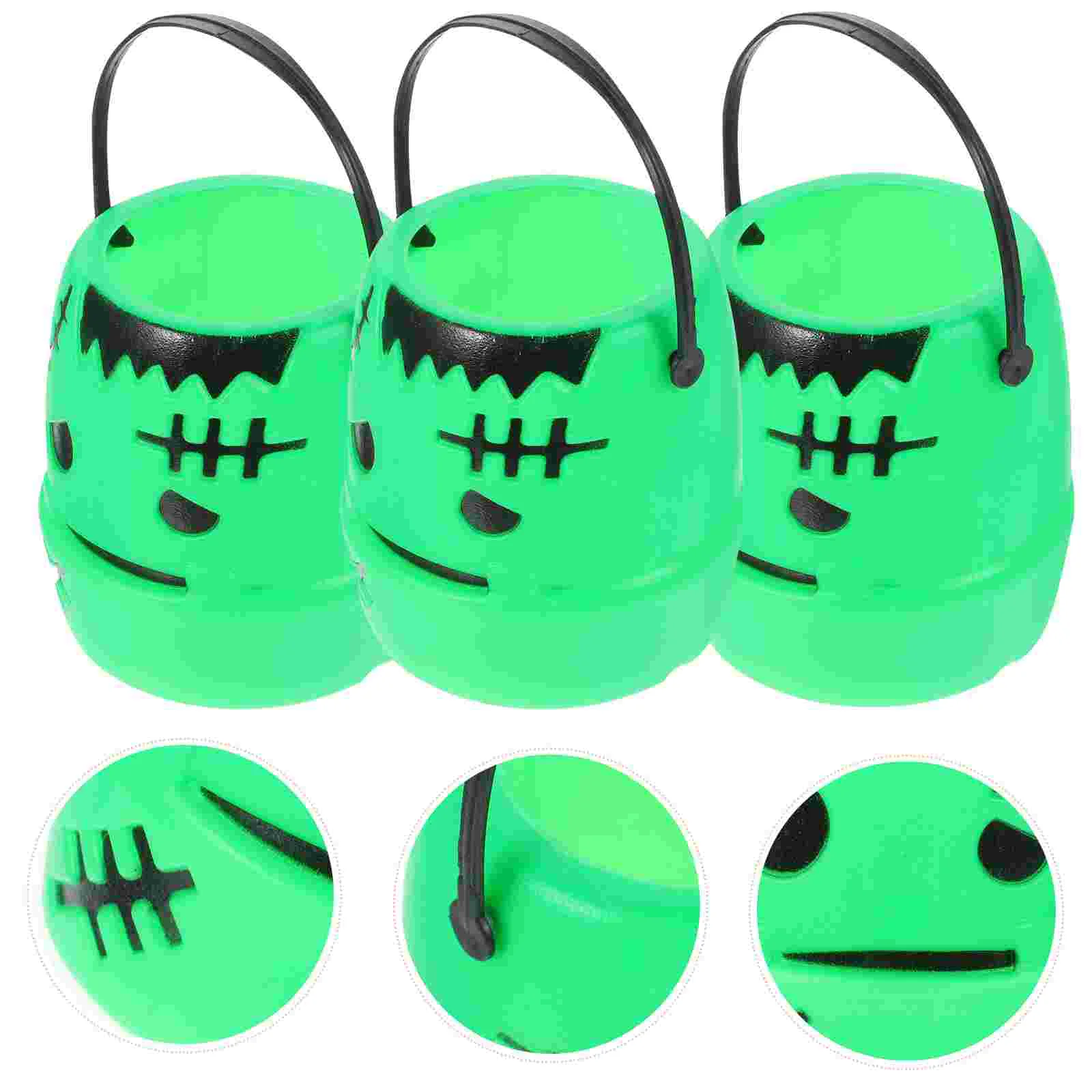 3 Pcs Outdoor Bunting Plastic Buckets with Handles Halloween Pumpkin Candy Green Party Snack Storage Child