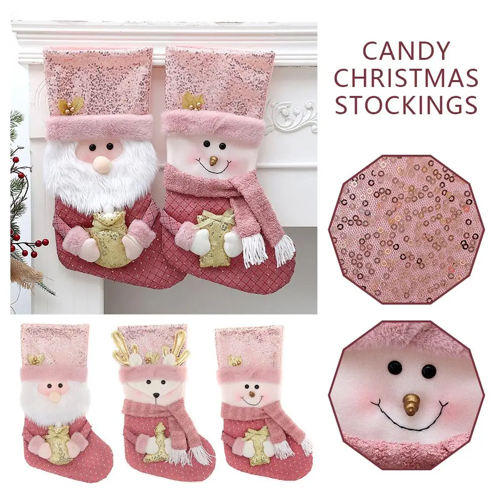 Christmas Stockings Socks Pink Sequins Plush Decoration Decor Year Gift Hangings 2025 New Bag Candy Xmas Christmas Socks V9U2 image 2