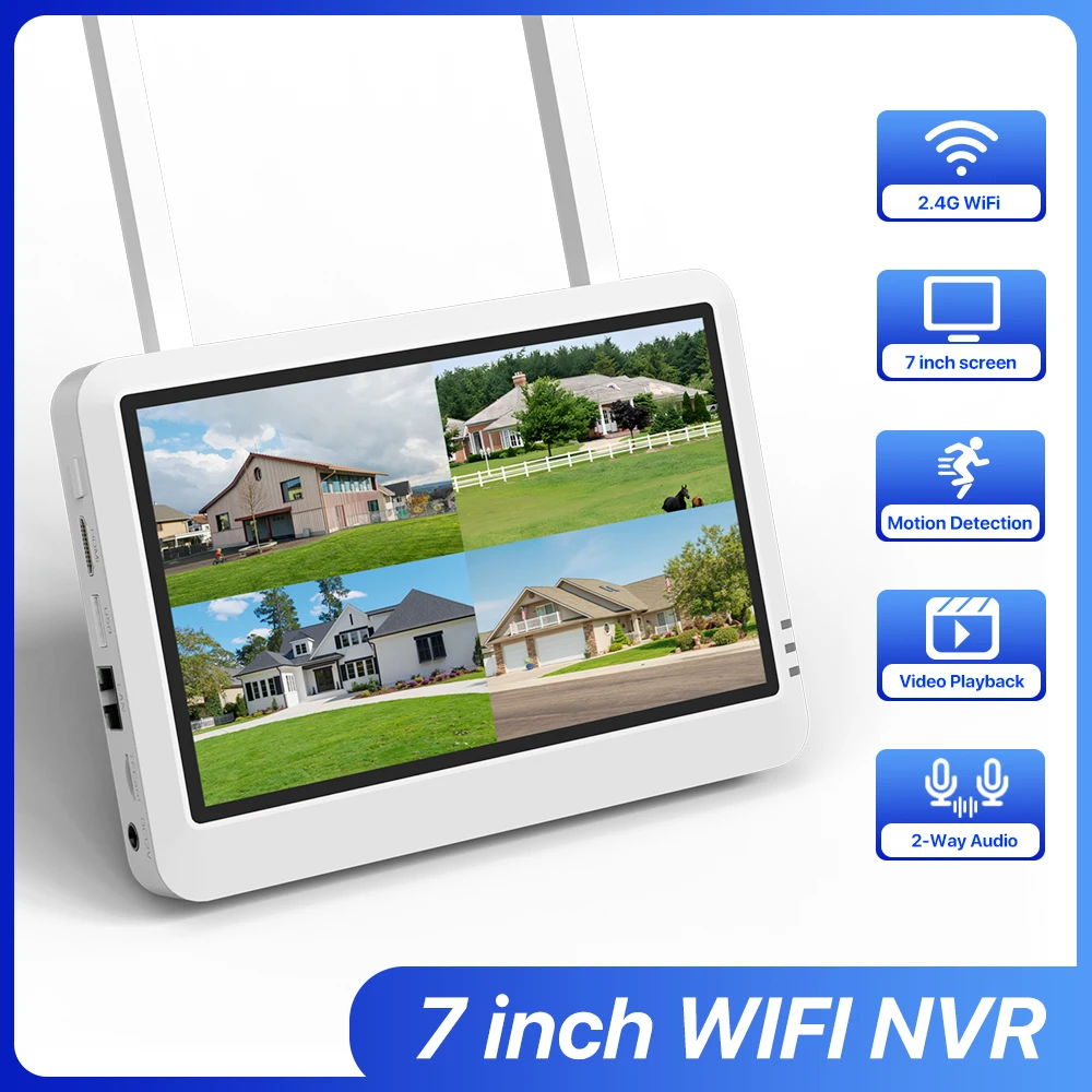 

6MP/8CH 7-inch Screen Wireless NVR Recorder Security Camera WIFI System Monitor Support Human Detection Audio iCSee