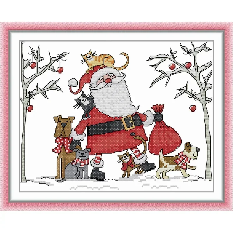 Joy Sunday New Printed Cross Stitch Kit  Easy Pattern Aida  Stamped Fabric DMC Threads Embroidery Kits-Santa Claus 14