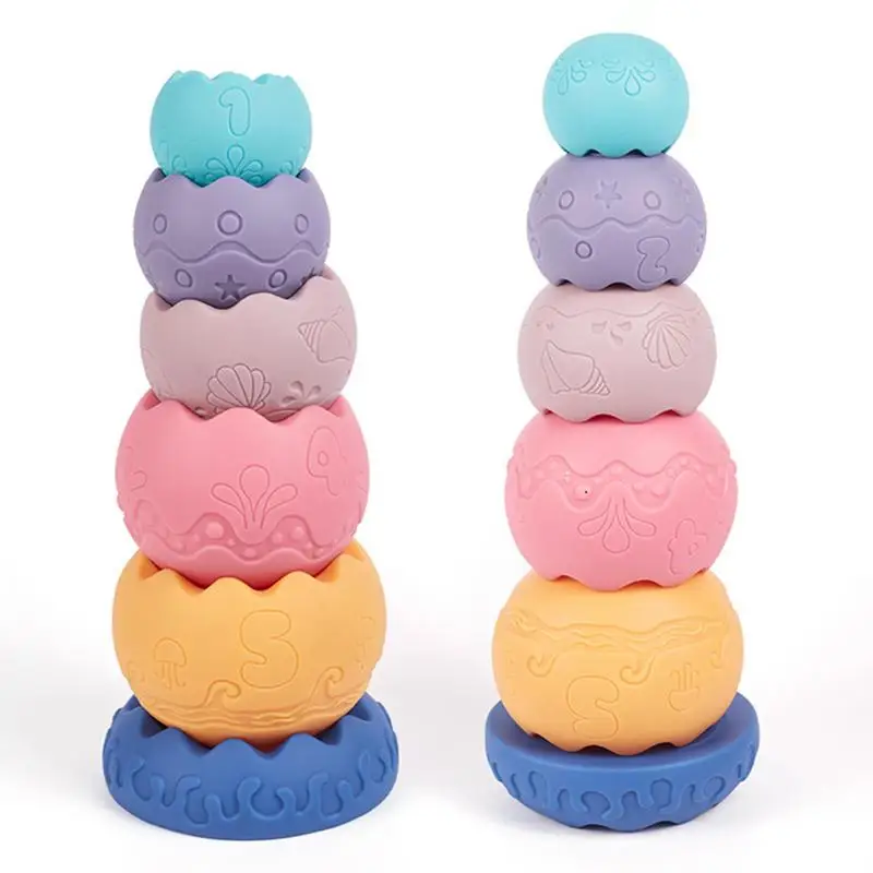 Stacking Towerของเล่นEggshellยางซ้อนของเล่นSensory Stackableของเล่นบล็อกอาคารนุ่มการเรียนรู้ก่อนวัยเรียนของเล่นสําหรับเด็ก &