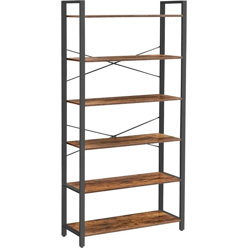 

6-Tier Tall Bookshelf, Large Bookcase with Steel Frame, Deep Book Shelf for Living Room, Home Office, Study