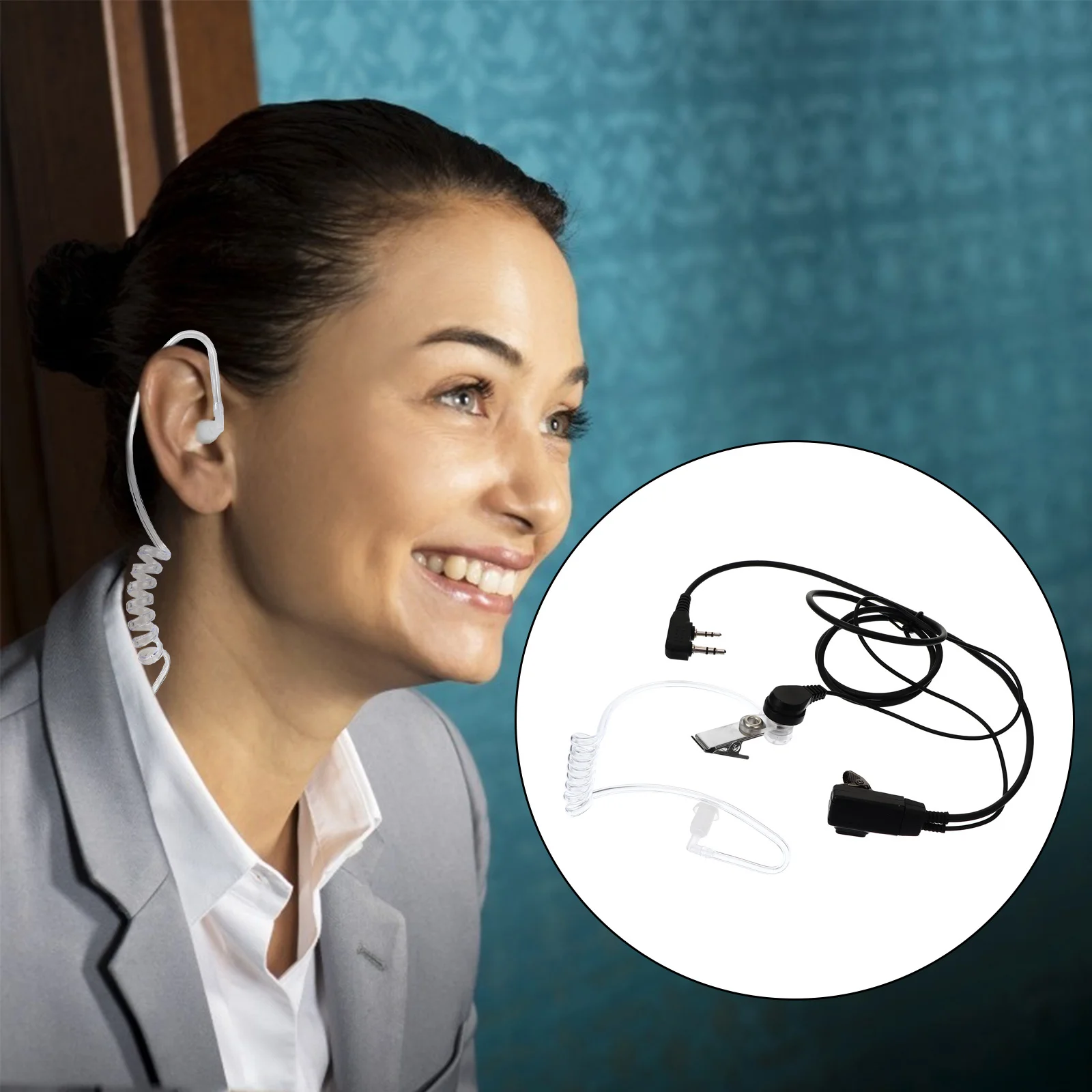 

Covert Acoustic Tube Walkie Headset Lightweight Noise Reduction Mic Clip on Cable 2 Headphone