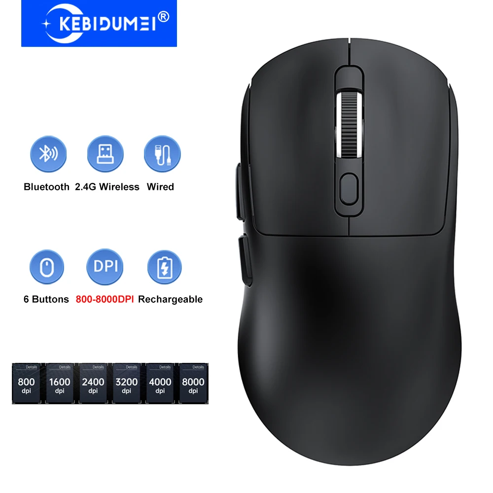 

Tri-Mode Bluetooth Mouse 8000DPI Lightweight Design Gaming Mouse Wired/Bluetooth/2.4G Wireless Mouse Rechargeable Mute Mice