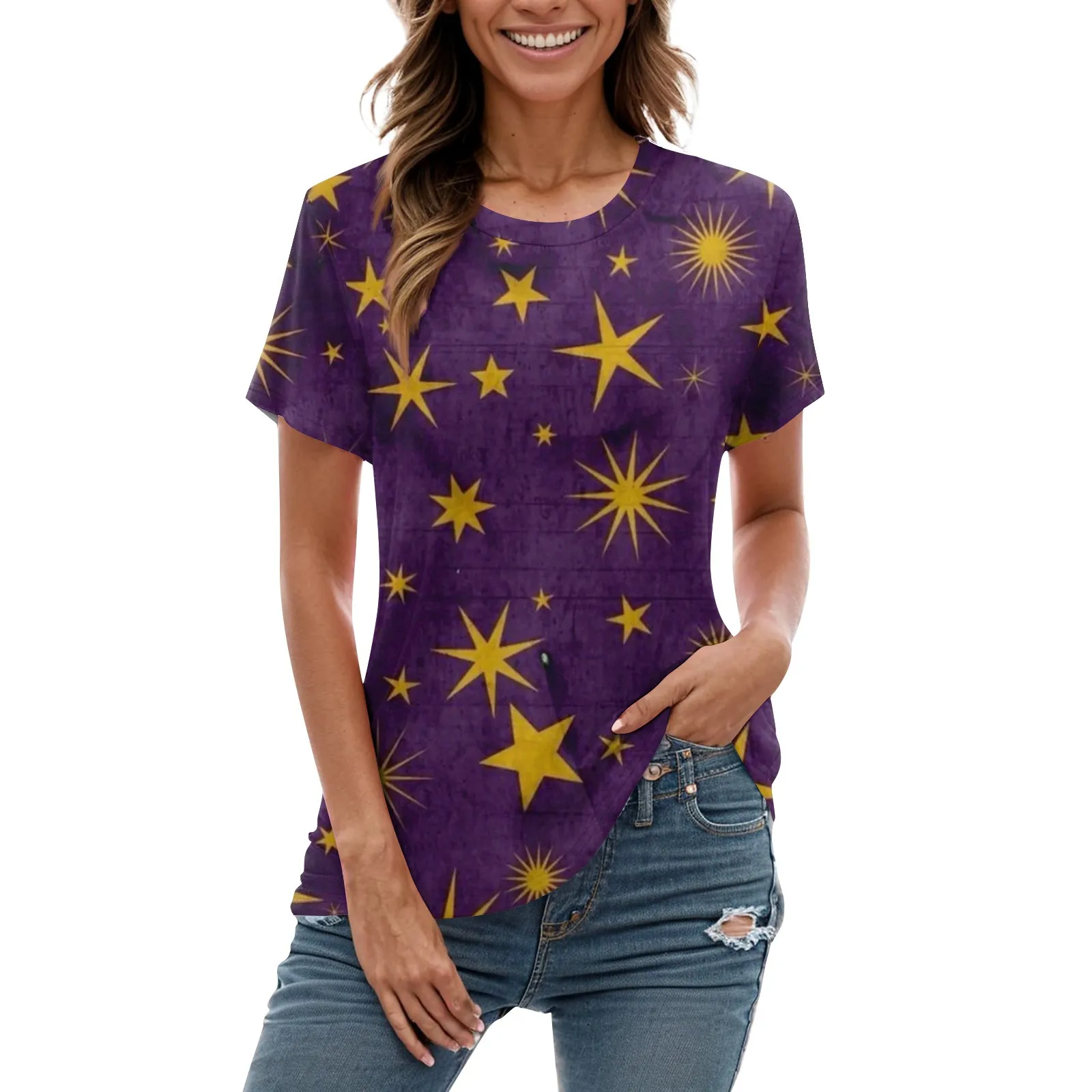 

New Women's blouse Starry sky print top Fashion SkyNew WoPrint T-shirt Crew Neck Short Sleeve Tops Spring Summer trends t shirts