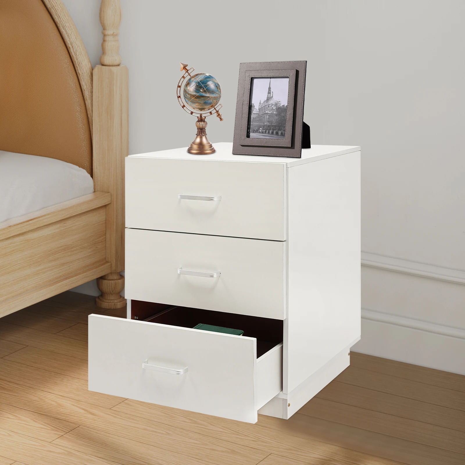 Bedside Table with 3 Drawers 40*40*58cm Bedside Cabinet Nightstand for Bedroom Living Room