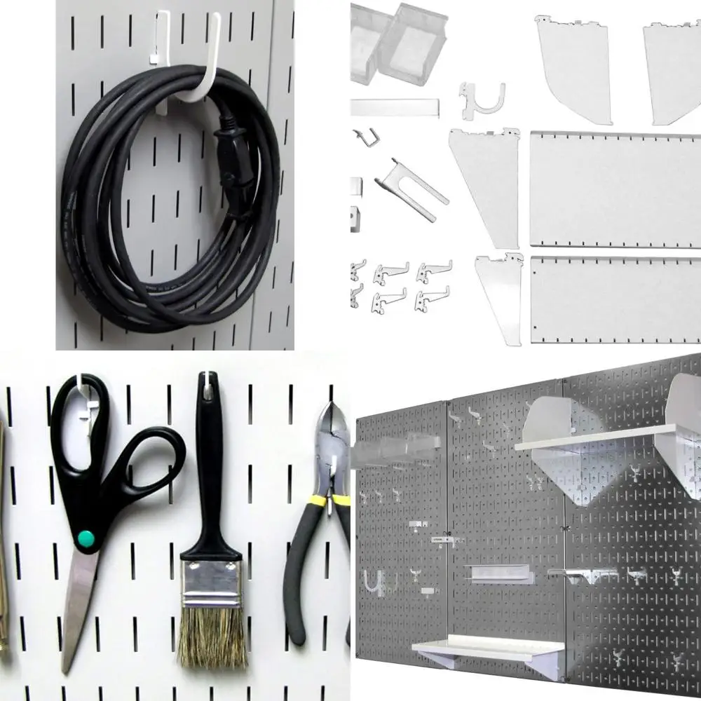 

White Pegboard and Slotted Tool Board Accessory Kit for Workstation Organization