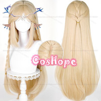 Cartethyia Cosplay Wig with Ears 90cm Long Pre Braided Linen Golden Wig Cosplay Anime Cosplay Wigs Heat Resistant Synthetic Wigs