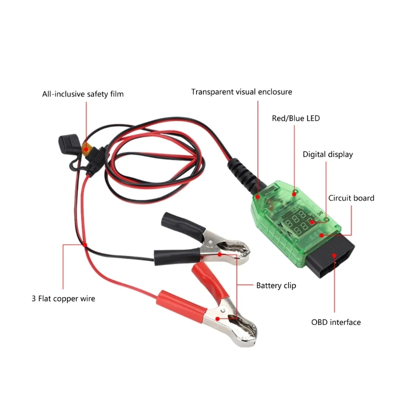 OBD2 Car Battery Replacement Tool Change Helper Memory Saver EmergencysPower Supply Cable Battery Leakage Detection Tool