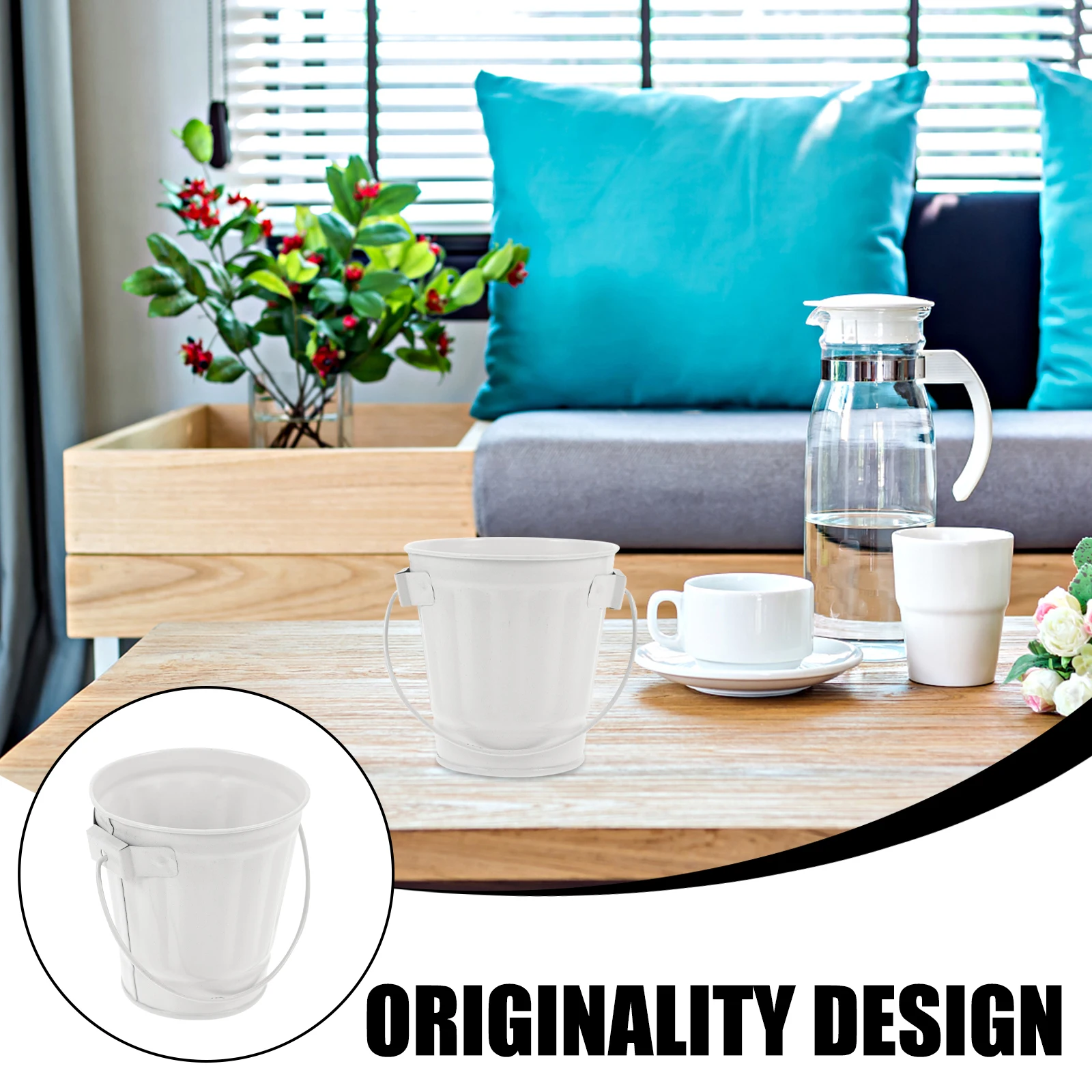 

Iron Flower Trash Can White Color Minimalist Fresh Flower Bucket Retro Bucket Planter Desk Decor Vase Arrangement Container