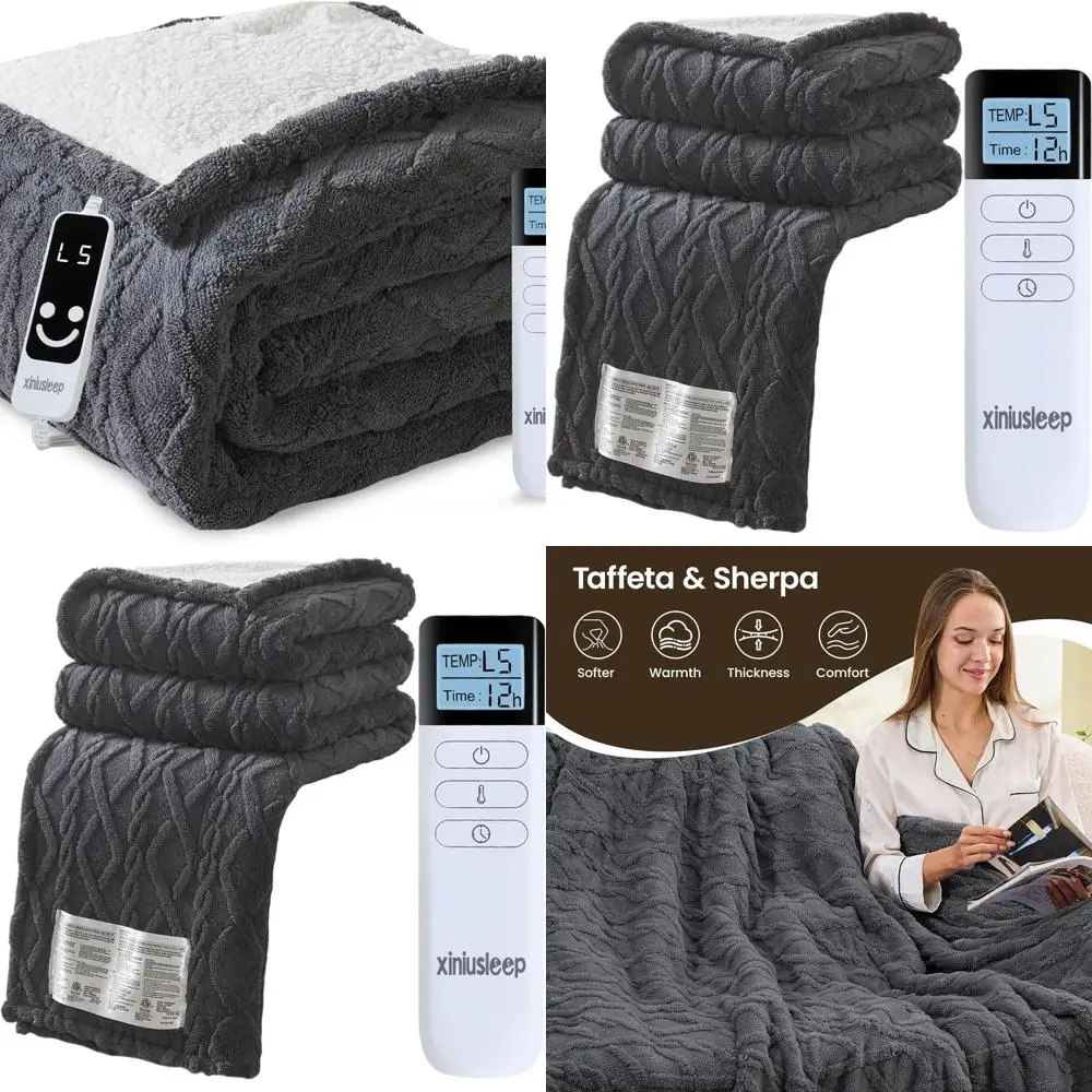 

62x84 Electric Blanket with 5 Heat Settings, 1-12 Hour Auto-Off, Overheating Protection, Machine Washable, Soft Taffeta Sherpa T
