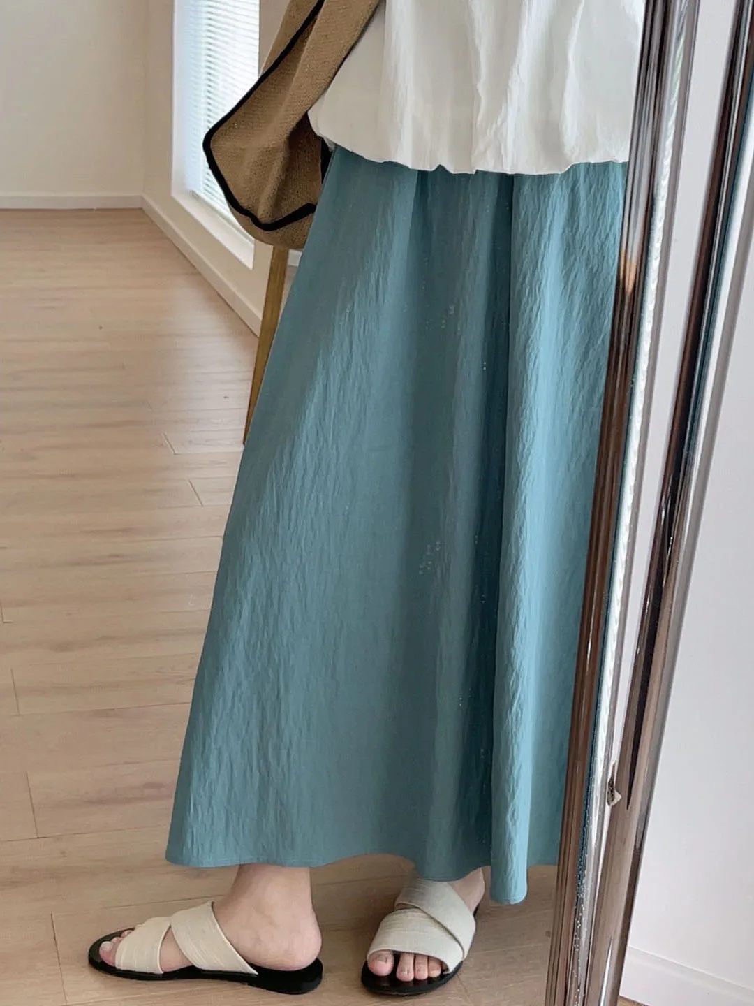 

Ele High Waist Midi Skirt 2024 Summer Slimming A-Line Pure Color Women's f-length Skirt for Commute Simple Sle