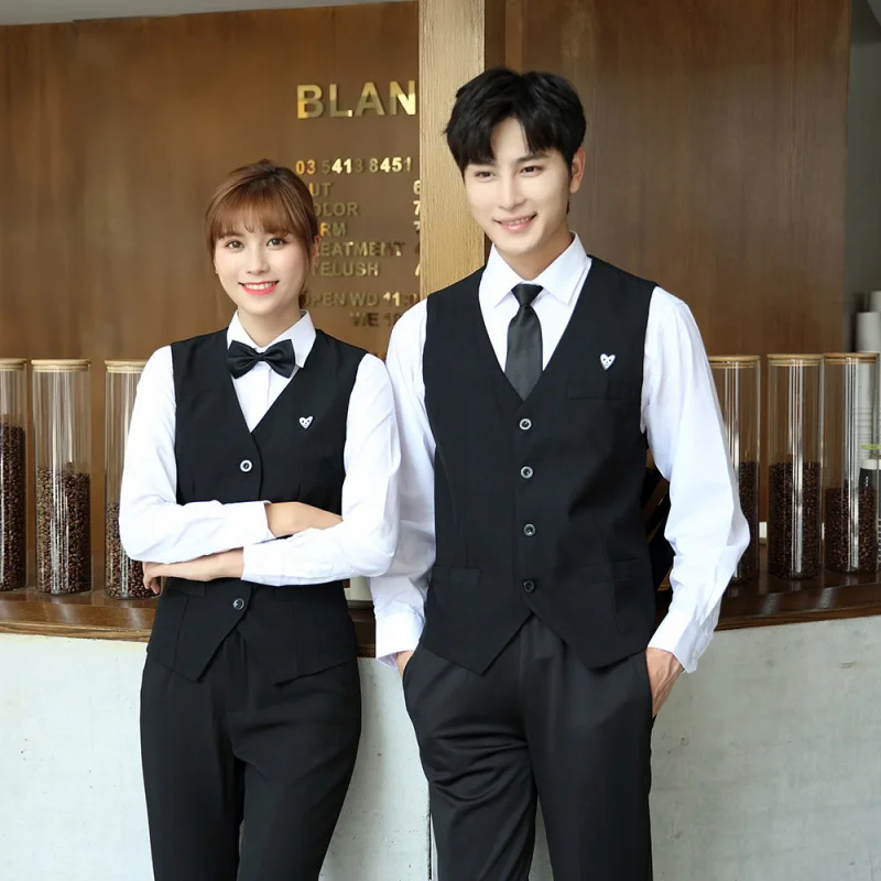 Uniforme de trabalho de garçom de hotel, colete feminino, catering, restaurante, supermercado, barkhtvwestern, restaurante, roupa de trabalho, colete preto masculino