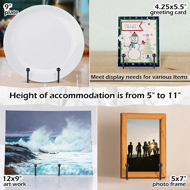 4Pack 6 Inch Metal Picture Stand Decorative Plate Holder Display Stands For Photo Frame Easel Artwork Book Tablet,Black