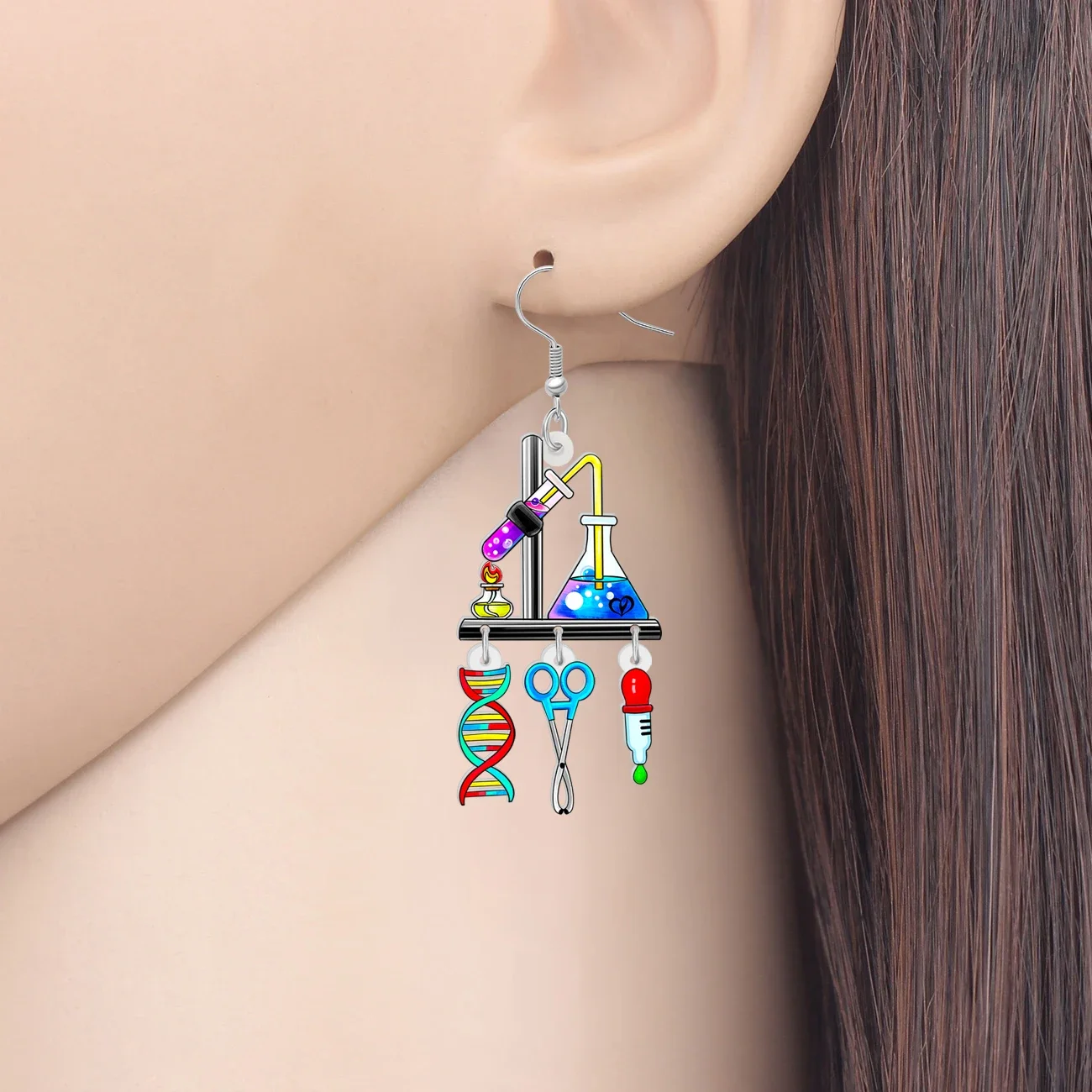 BONSNY  Acrylic Back to School Gifts Novelty Chemical Experiment Sets Drop Dangle Earrings Jewelry For Women Kids Girls