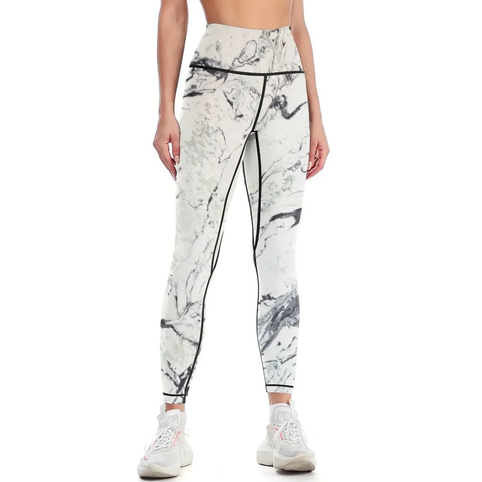 

White Marble Contrast Leggings Tight fitting woman Leginsy push up leggins push up woman for girls Womens Leggings