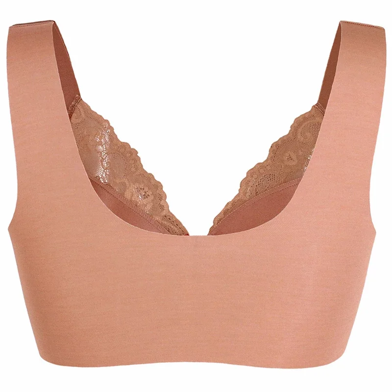 Ropa interior Sexy para mujer, sujetadores de realce, talla grande, Sujetador de encaje sin costuras, cierre frontal, Bralette inalámbrico