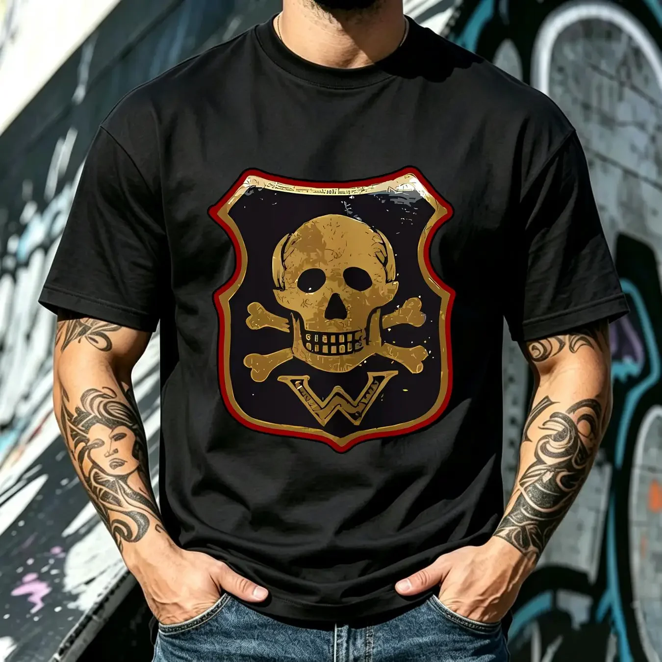 washed T Shirt WW1 German Skull Shield Wehrwolf Wehrverband imperial Militaria long or short sleeves vintage Washed Casual