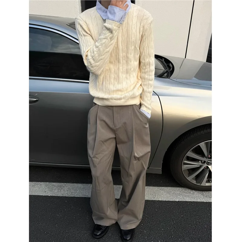 

Мужской свободный вязаный длинный свитер Све в витой полоску Cleanfit, осень-зима, модный классический топ с деньгами, качественный материал