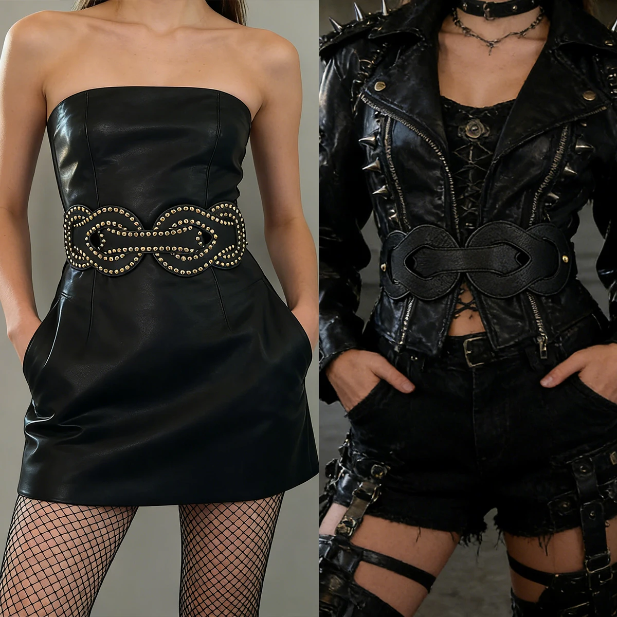 

Модный готический корсетный пояс с заклепками и заклепками, эластичный пояс-оса для женщин в стиле панк, идеально подходит для пальто, платья и камербандов