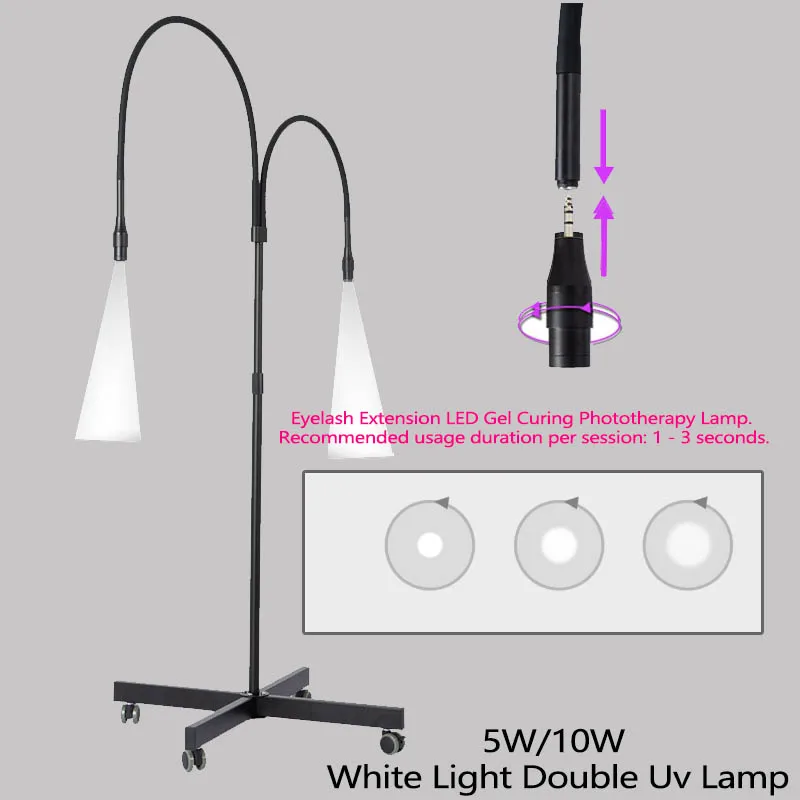더블 화이트 LED 속눈썹 라이트 램프 5W 10W 더블 화이트 LED 라이트 플로어 램프, 395nm 플로어 LED 램프 속눈썹 연장 도구용