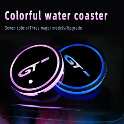 Car Logo Led Atmosphere Light 7 Colorful Cup Luminous Coaster Holder For Peugeot GT - Stinger 2011-2019 2020 2021 Accessories