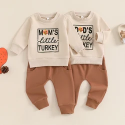 Toddler Boys Thanksgiving Clothes Set boy Girl Long Sleeve Letter Turkey Print Tops Solid Color Pants Clothing Sets